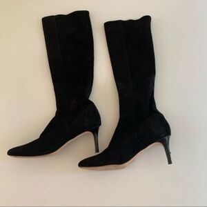 Cole Haan Tall Black Suede Pull On Boots 3 “ Heel Sz 8.5